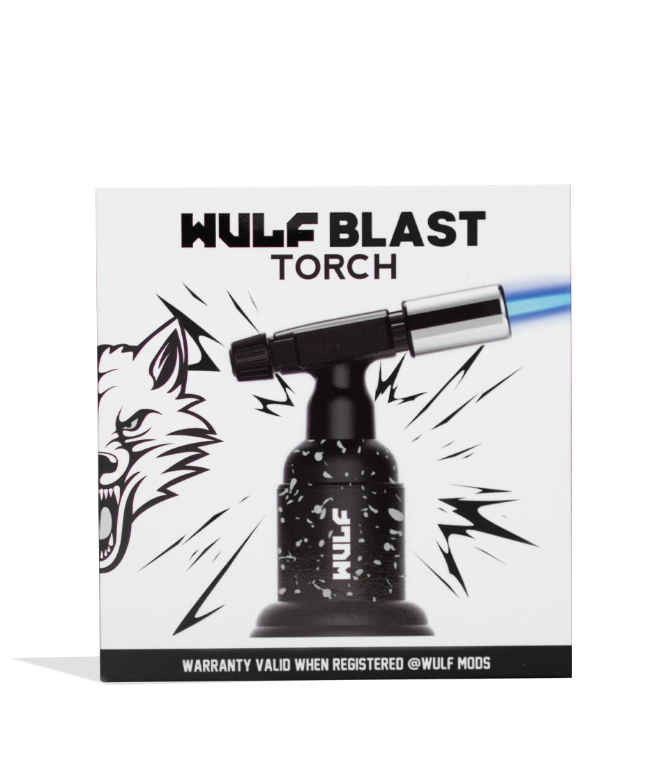 Black White Spatter Wulf Mods Blast Butane Torch Packaging Front View on White Background