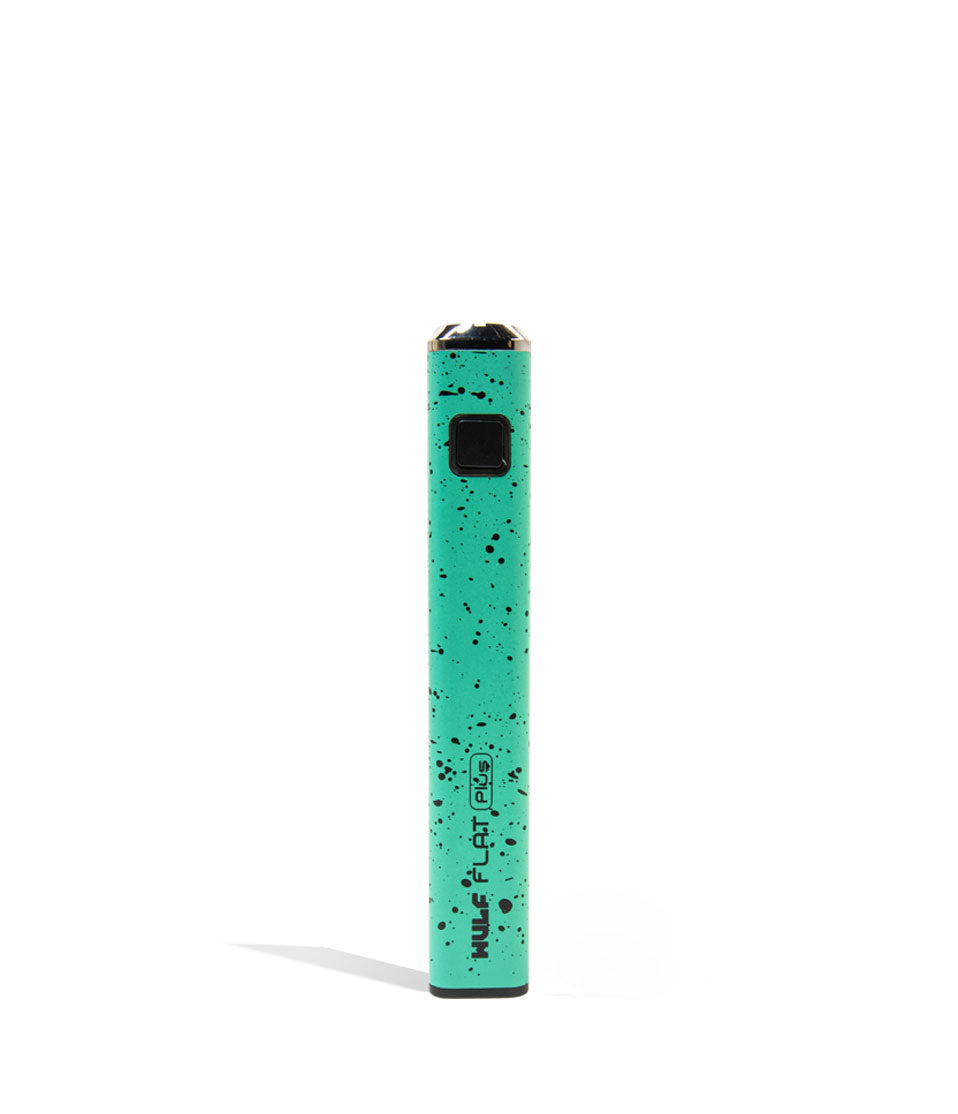 Teal Black Spatter Wulf Mods Flat Plus Cartridge Battery Front View on White Background