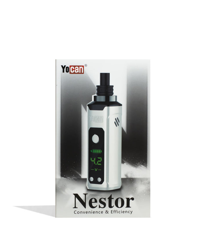 Silver Yocan Nestor 510 Dab Pen Vaporizer Packaging Front View on White Background